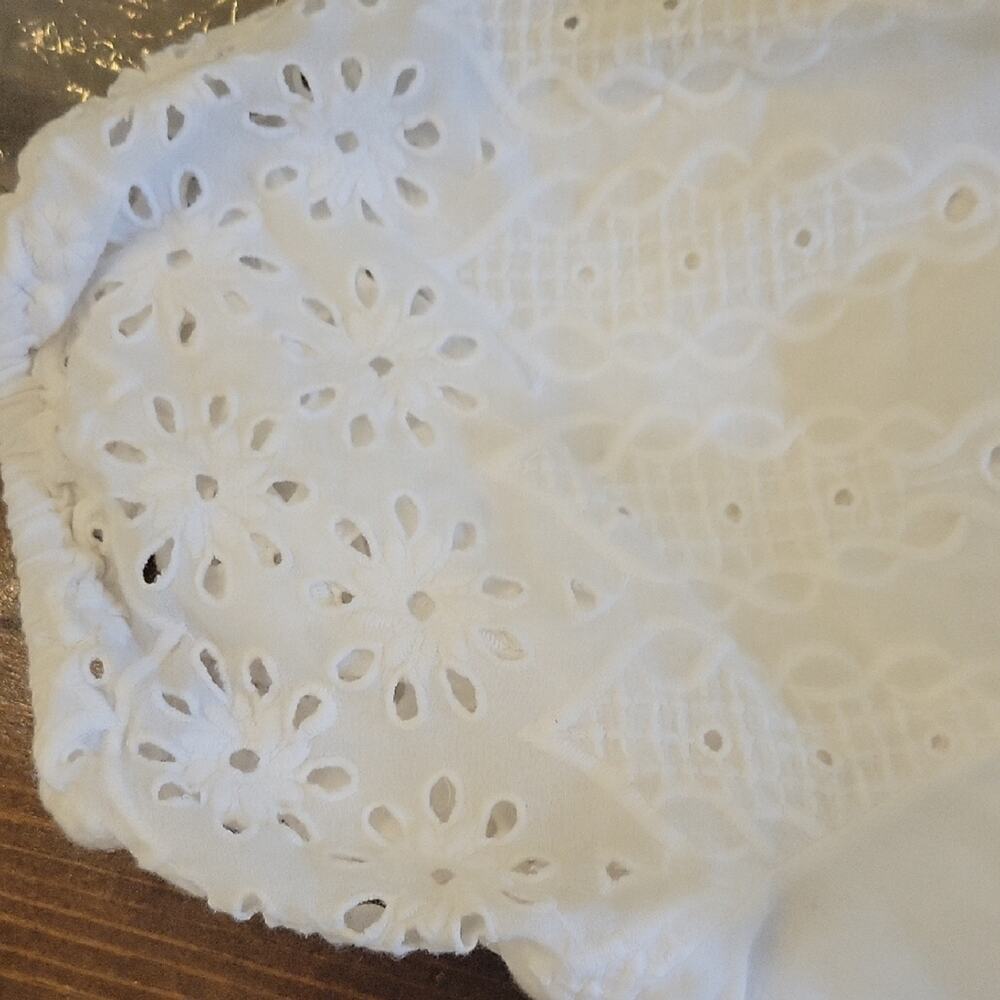Life Style White Eyelet Top 100% cotton Short Sleeve Womens LP, Romantic - Picture 7 of 7